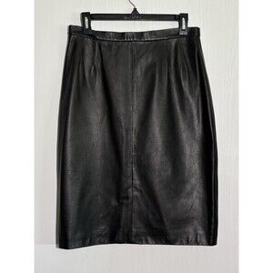 Emanuel Ungaro Leather Skirt Womens 30 Black Liberte Knee Pencil 80s Chic New